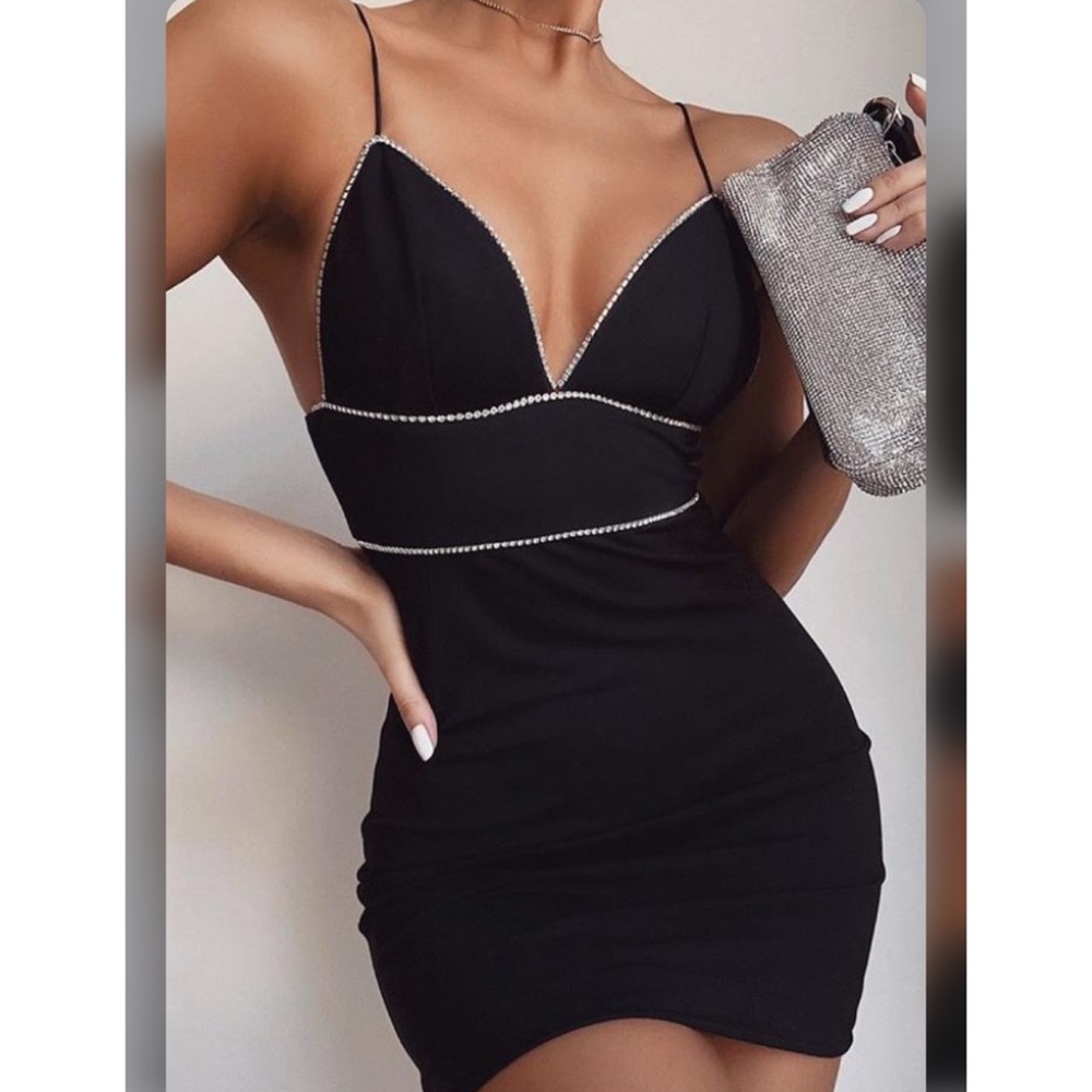 Meshki IYANA Diamante Trim Mini Dress